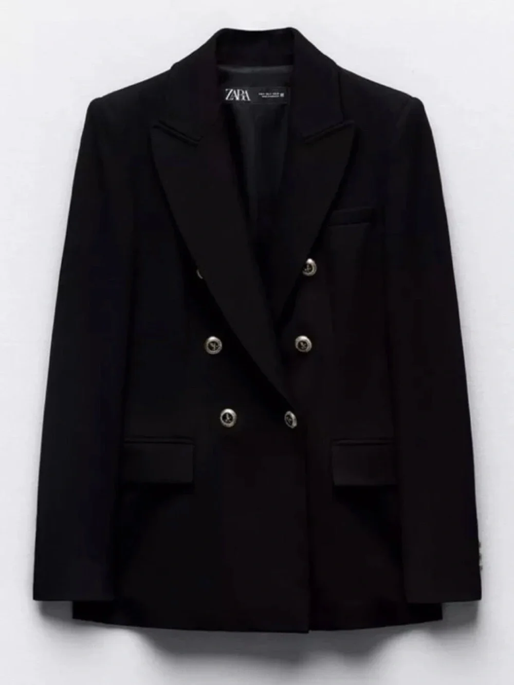 Zara Black Double-Breasted Blazer with Gold Buttons - Picture 2 of 6
